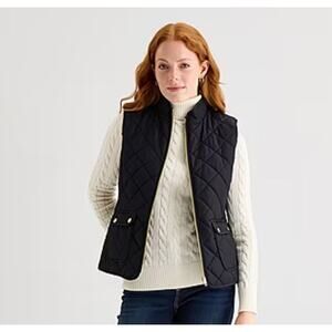 St. John’s Black Quilted Zip Front Vest Women’s Size Small S Classic Lightweight